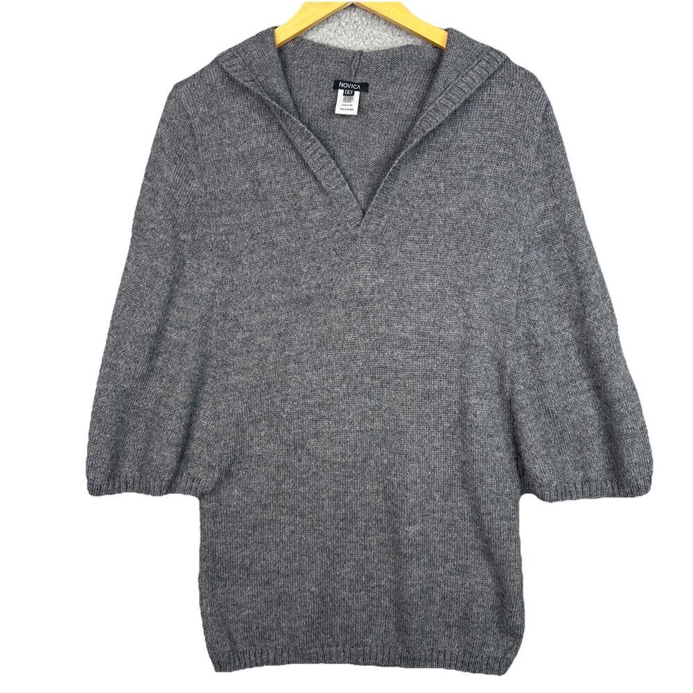 Novica Alpaca Wool Blend Hoodie Sweater Gray Pullover‎ Women’s Large Boho Cozy